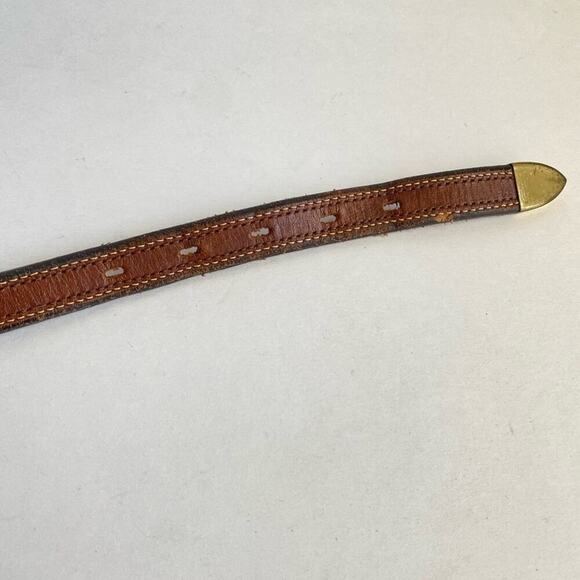 Vintage 80s Jordache Brown Leather Skinny Belt Brass Tone Buckle Womens 28 Small - Picture 6 of 12
